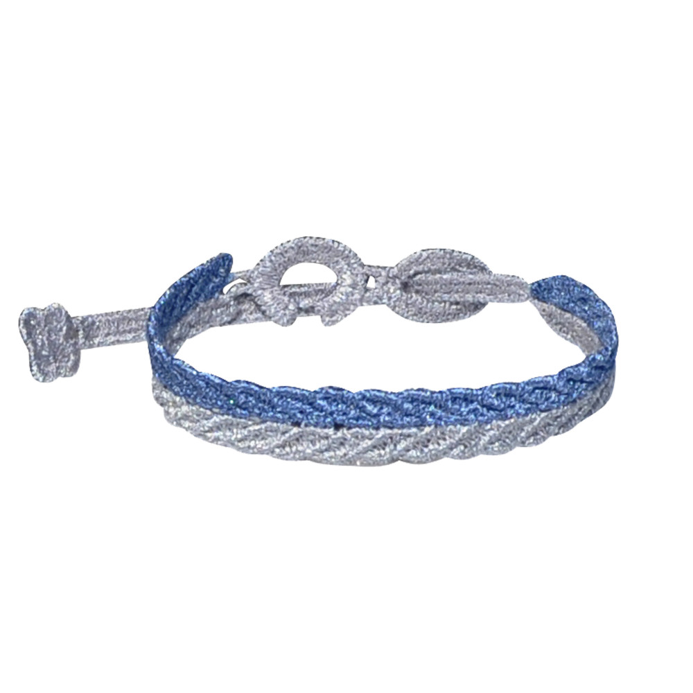 LES POULETTES BIJOUX Cruciani Bracelet Homme Dentelle Prospérité Bicolore Bleu Acier