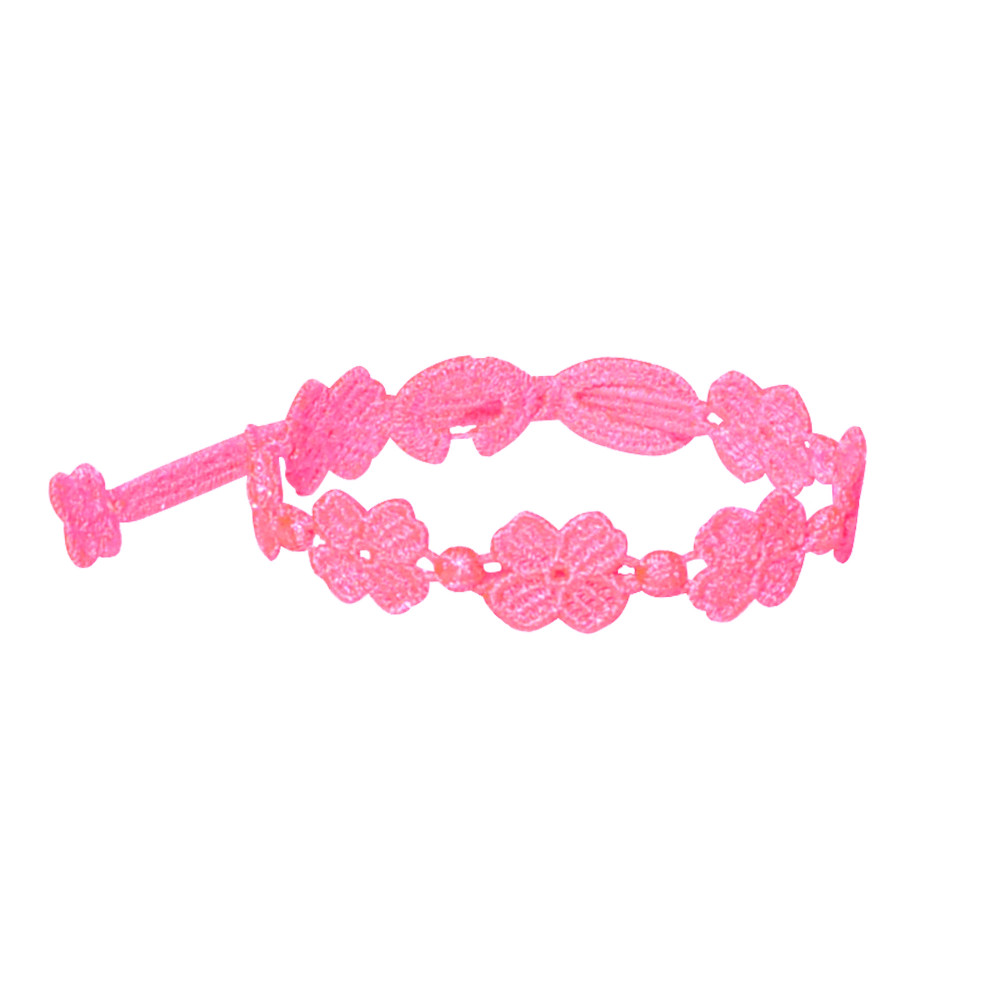 LES POULETTES BIJOUX Cruciani Bracelet Dentelle 7 Trèfles Rose Fluo