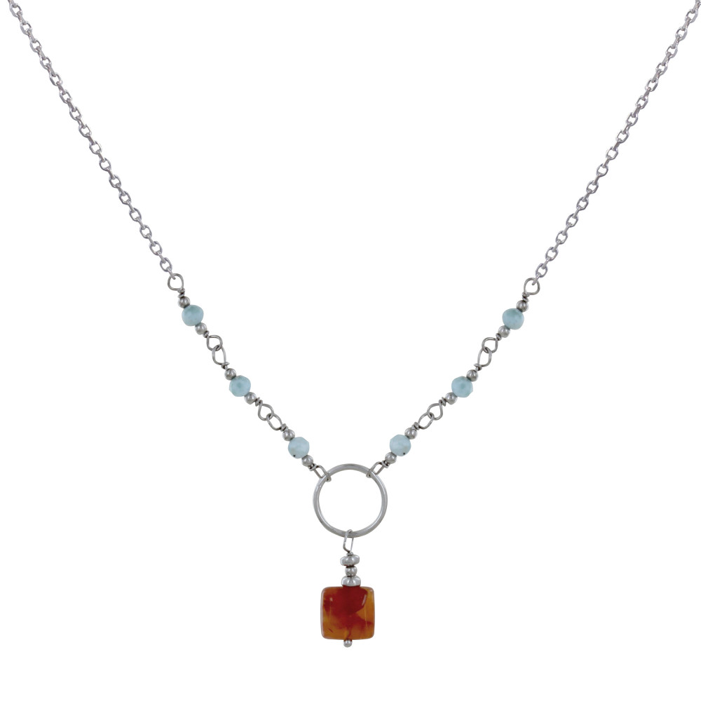 LES POULETTES BIJOUX Collier Argent Anneau Cube de Cornaline Six Petites Perles de L