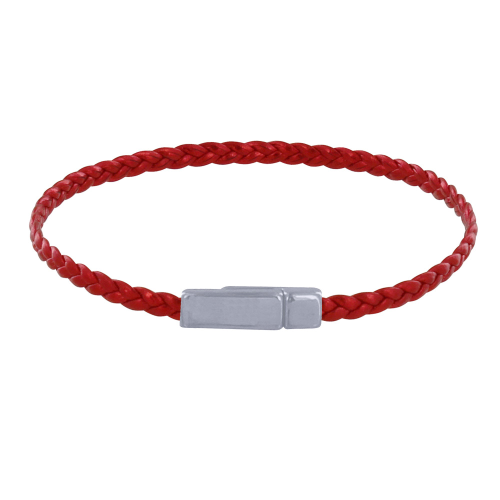 LES POULETTES BIJOUX Bracelet Femme Tresse Plate en Cuir Brillant Fermoir Aimanté Mé