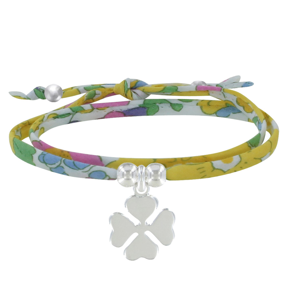 LES POULETTES BIJOUX Bracelet Double Tour Lien liberty et Trèfle Argent 925 - Colors