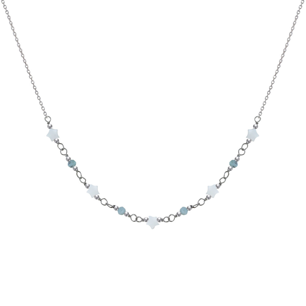 LES POULETTES BIJOUX Collier Argent Cinq Petites Etoiles de Nacre Quatre Perles de L