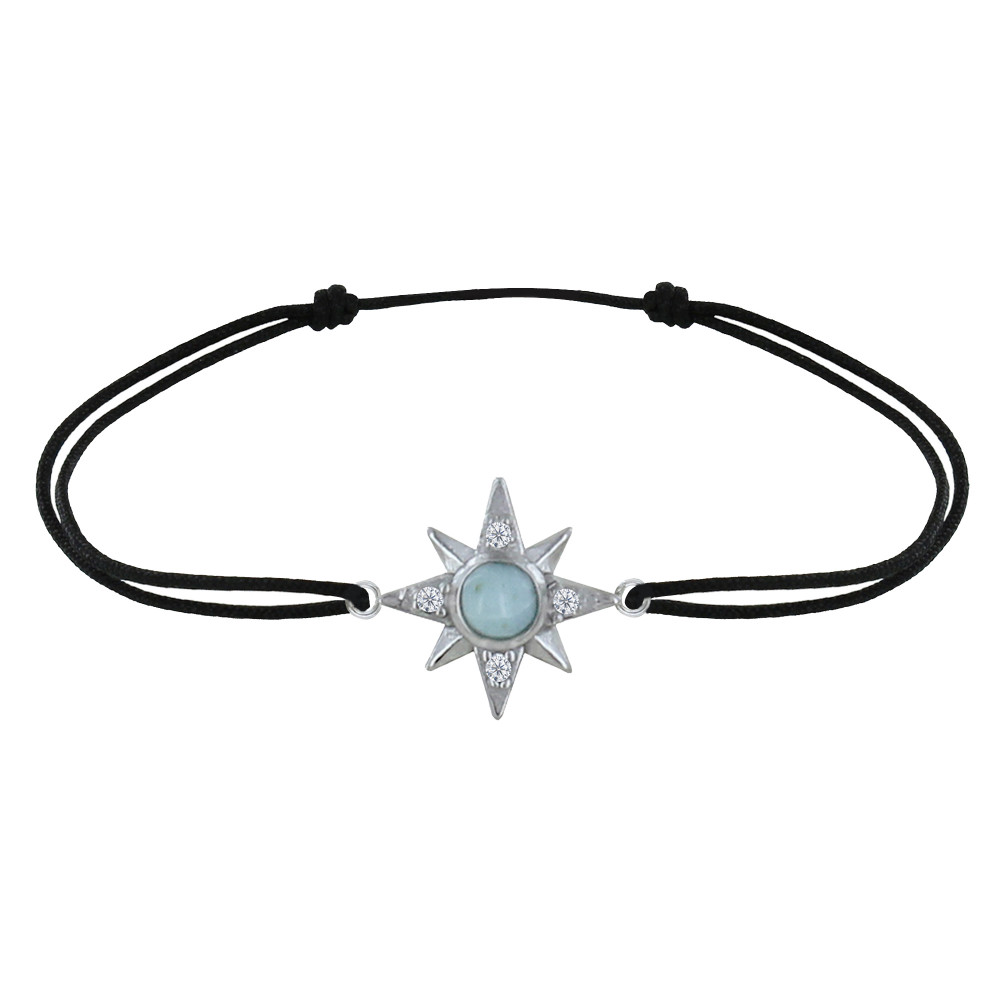 LES POULETTES BIJOUX - Bracelet Argent 925 Lien Noir Etoile Polaire et Demi Perle de
