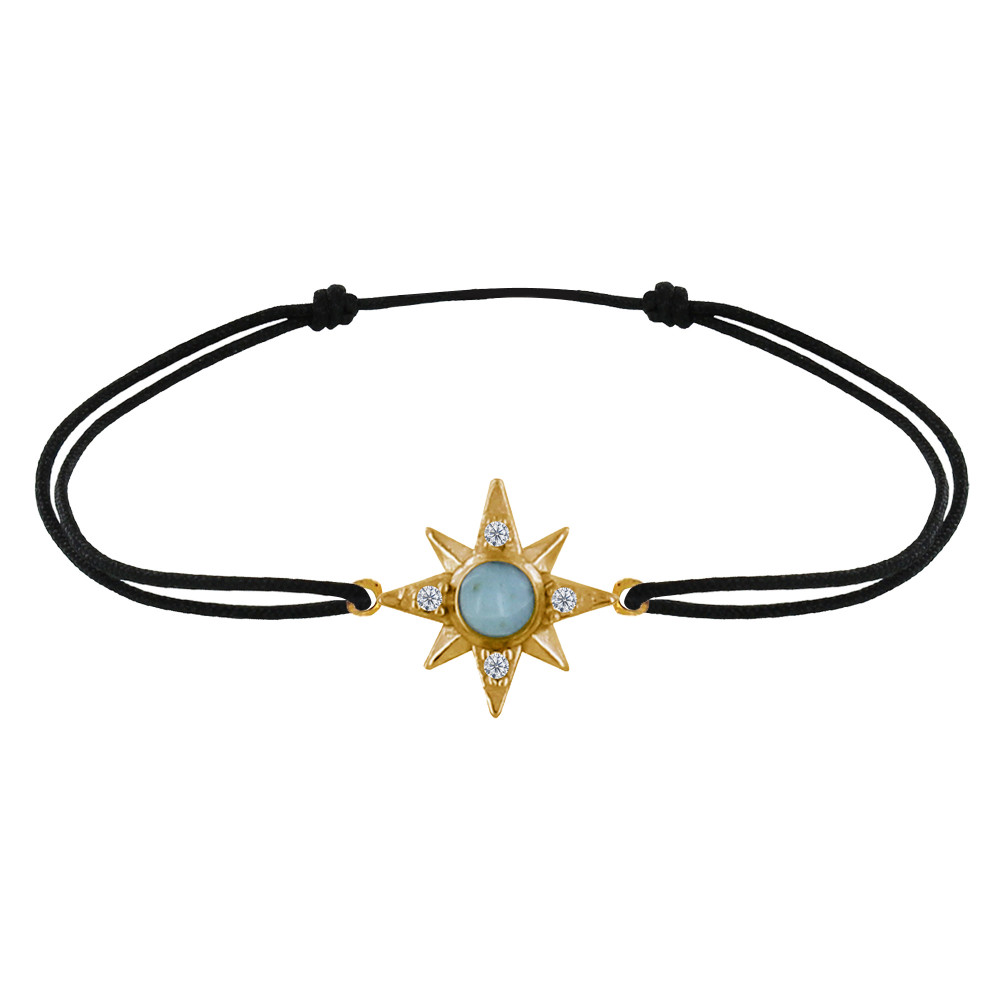 LES POULETTES BIJOUX - Bracelet Plaqué Or Lien Noir Etoile Polaire et Demi Perle de
