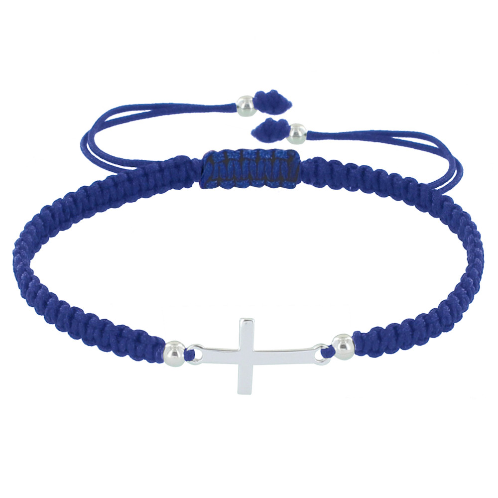 LES POULETTES BIJOUX Bracelet Argent 925 Croix Lien Tréssé - Classics - Bleu Navy