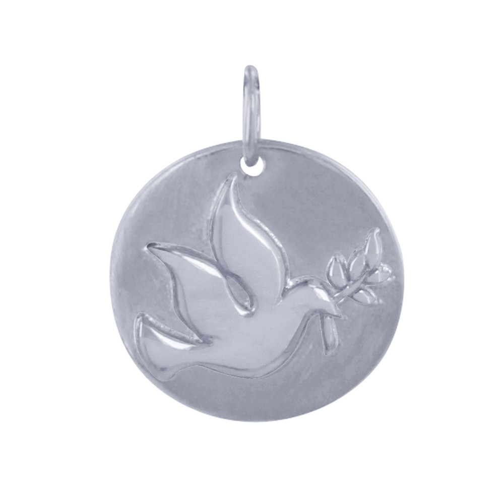 LES POULETTES BIJOUX Pendentif Argent 925 Médaille Ronde Colombe de la Paix