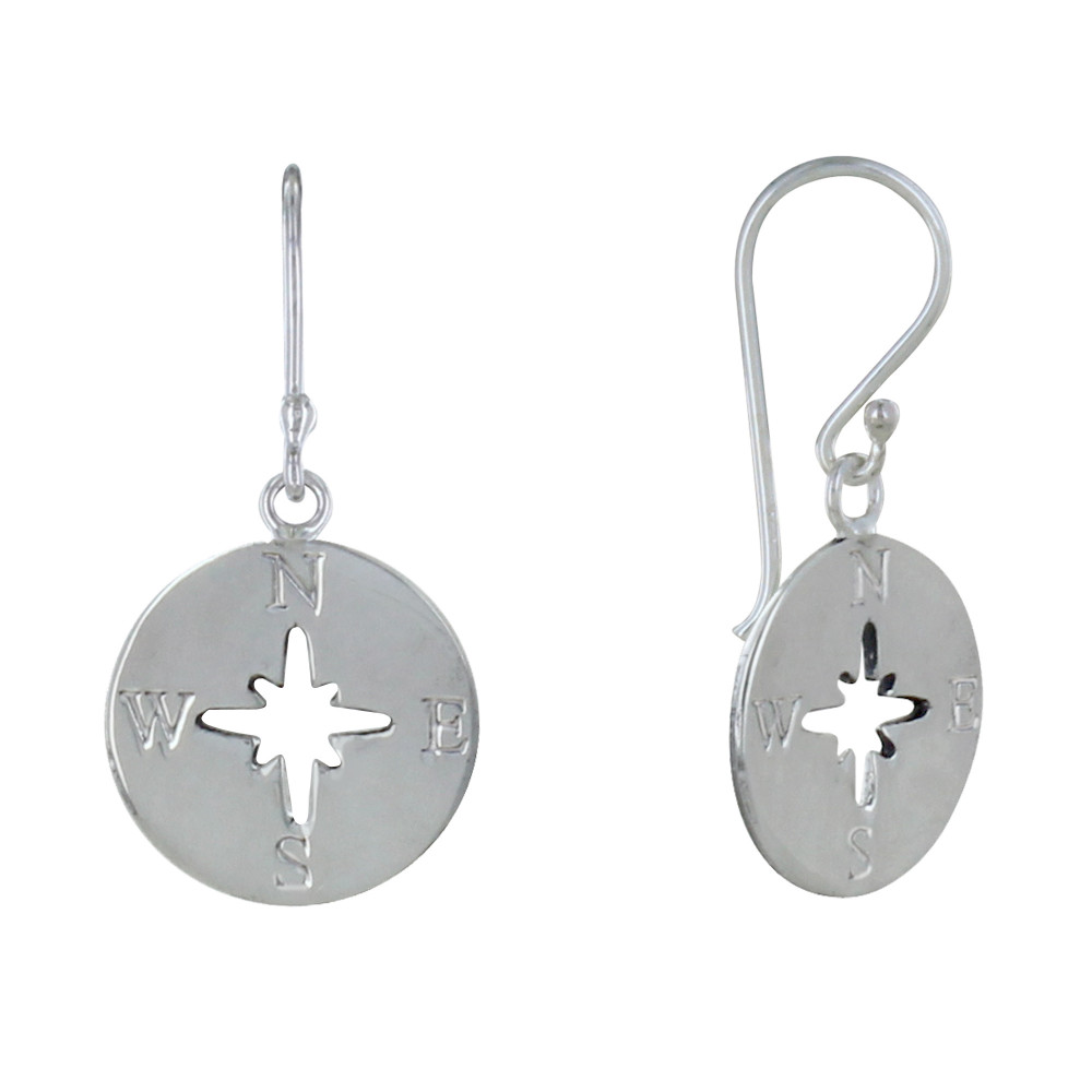 LES POULETTES BIJOUX Boucles d'Oreilles Argent Médaille Ronde Rose des Vents Ajourée