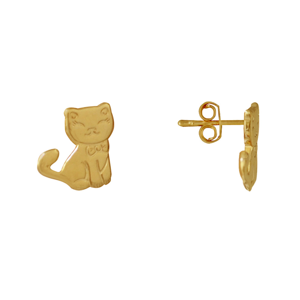 LES POULETTES BIJOUX Boucles d'Oreilles Plaqué Or Petit Chat