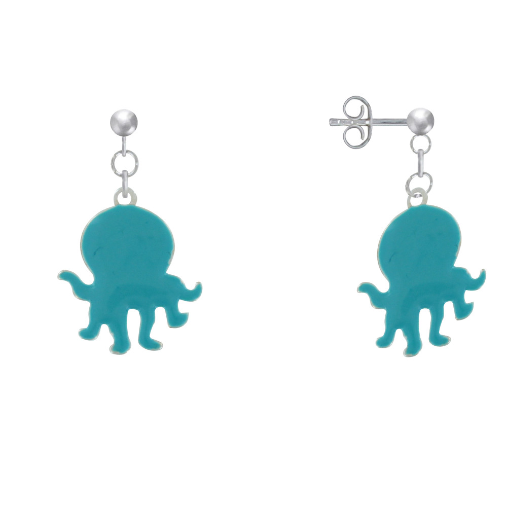 LES POULETTES BIJOUX Boucles d'Oreilles Argent 925 Pieuvre Emaillée Turquoise