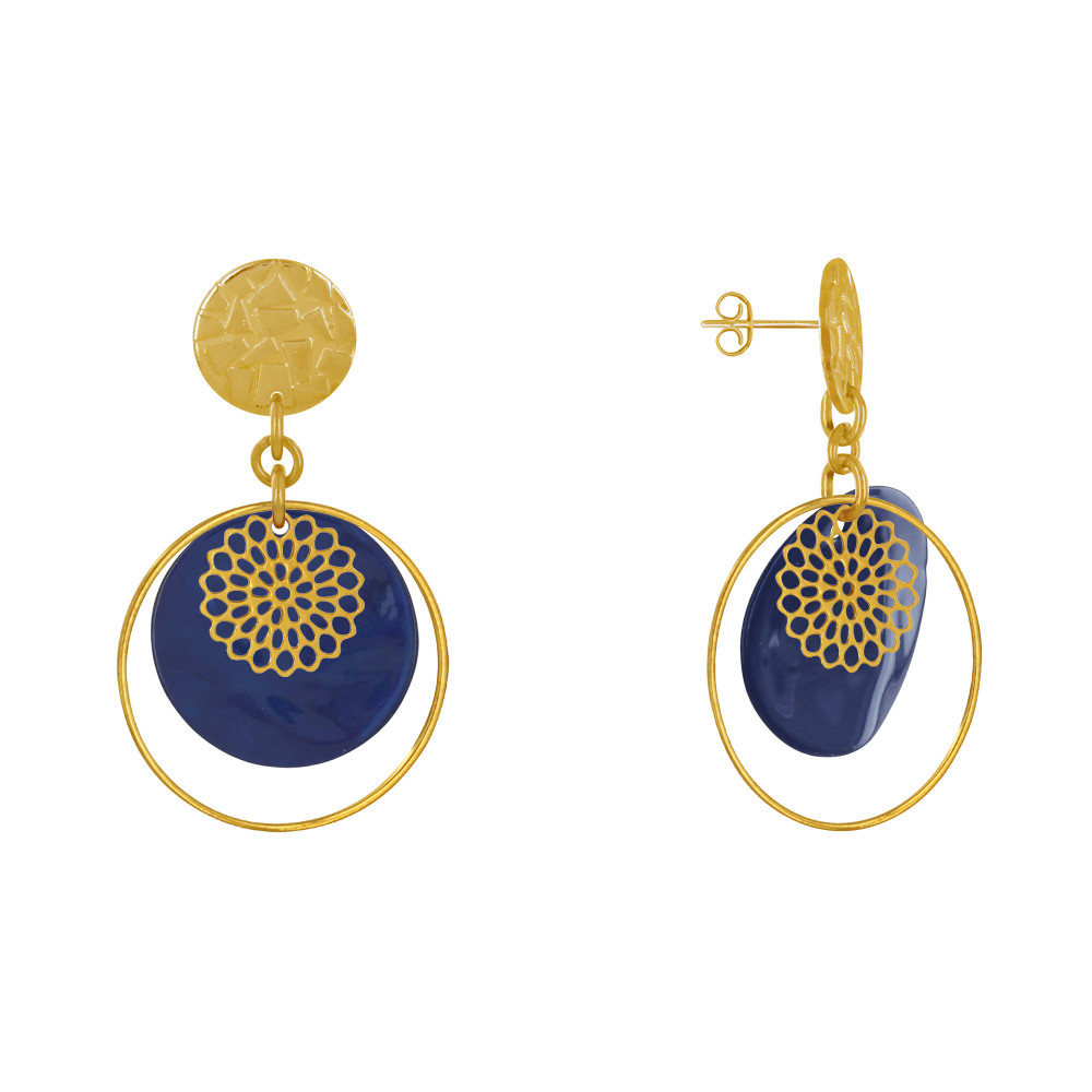 LES POULETTES BIJOUX Boucles d'Oreilles Clous Métal Doré Cercle et Pastille de Nacre