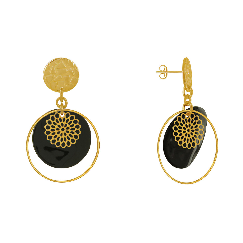 LES POULETTES BIJOUX Boucles d'Oreilles Clous Métal Doré Cercle et Pastille de Nacre
