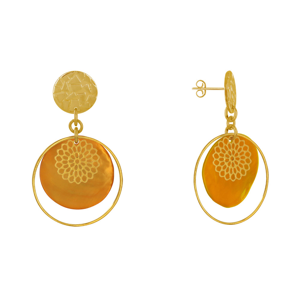 LES POULETTES BIJOUX Boucles d'Oreilles Clous Métal Doré Cercle et Pastille de Nacre