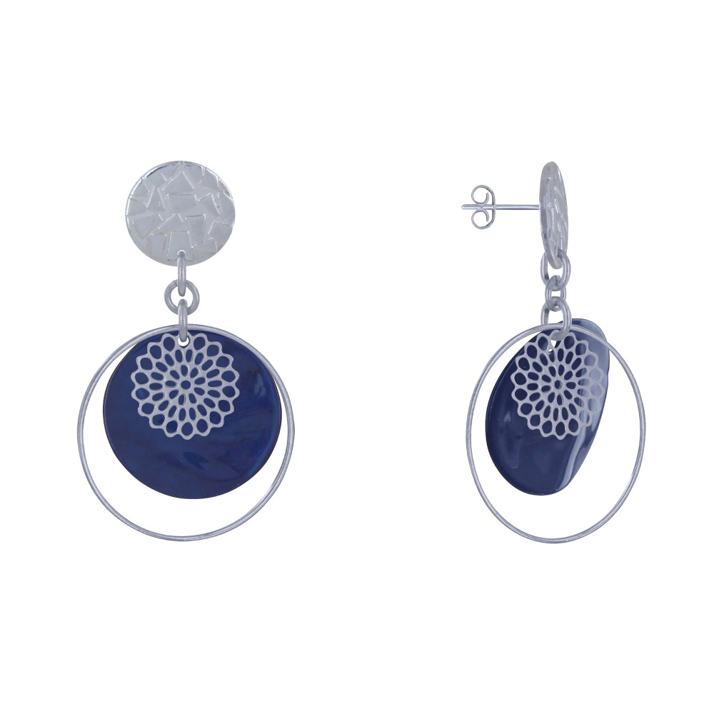 LES POULETTES BIJOUX Boucles d'Oreilles Clous Métal Argenté Cercle et Pastille de Na LES POULETTES BIJOUX Boucles d'Oreilles Clous Métal Argenté Cercle et Pastille de Na