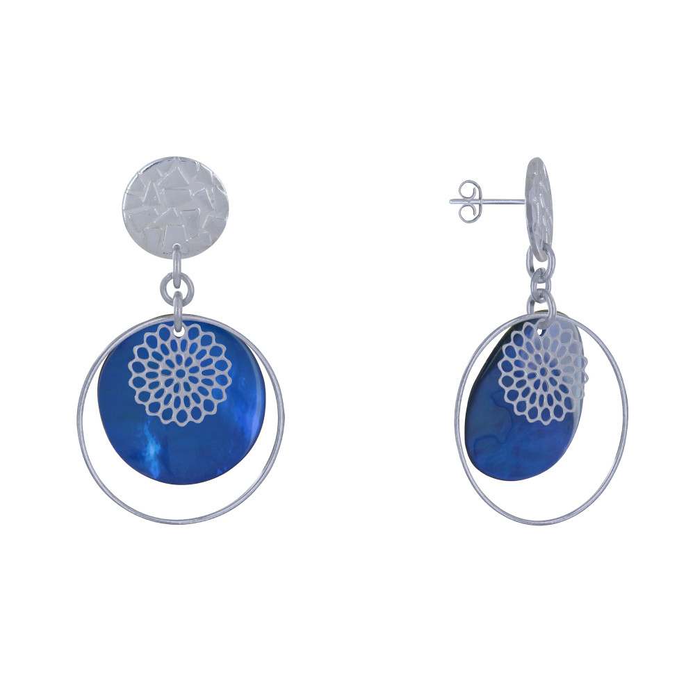 LES POULETTES BIJOUX Boucles d'Oreilles Clous Métal Argenté Cercle et Pastille de Na LES POULETTES BIJOUX Boucles d'Oreilles Clous Métal Argenté Cercle et Pastille de Na