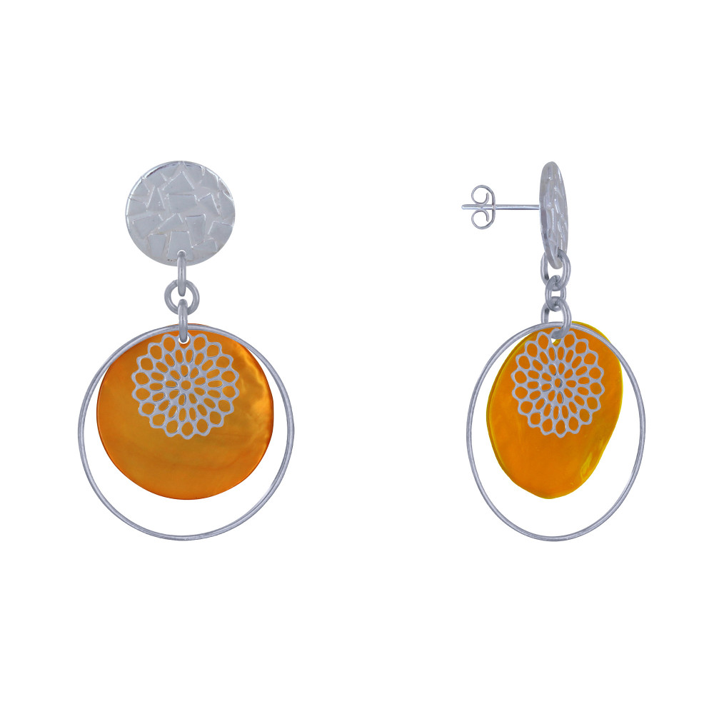 LES POULETTES BIJOUX Boucles d'Oreilles Clous Métal Argenté Cercle et Pastille de Na LES POULETTES BIJOUX Boucles d'Oreilles Clous Métal Argenté Cercle et Pastille de Na