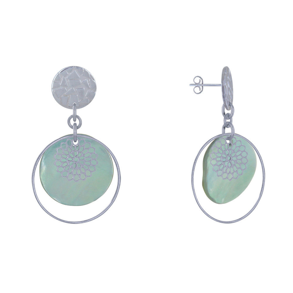 LES POULETTES BIJOUX Boucles d'Oreilles Clous Métal Argenté Cercle et Pastille de Na LES POULETTES BIJOUX Boucles d'Oreilles Clous Métal Argenté Cercle et Pastille de Na