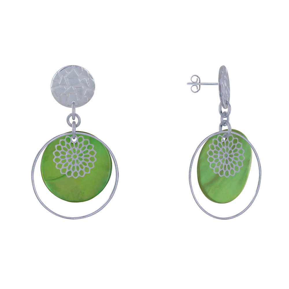 LES POULETTES BIJOUX Boucles d'Oreilles Clous Métal Argenté Cercle et Pastille de Na LES POULETTES BIJOUX Boucles d'Oreilles Clous Métal Argenté Cercle et Pastille de Na