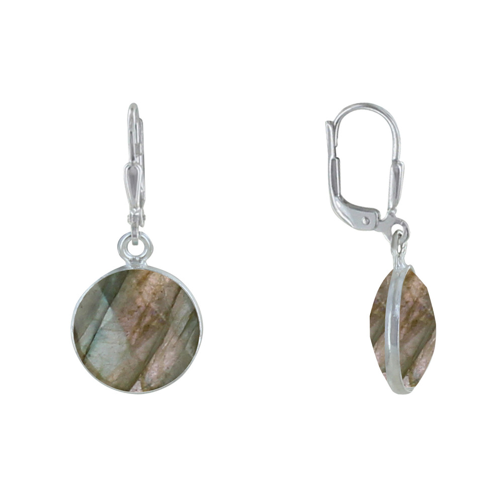 LES POULETTES BIJOUX Boucles d'Oreilles Argent Disque de Labradorite Facettée