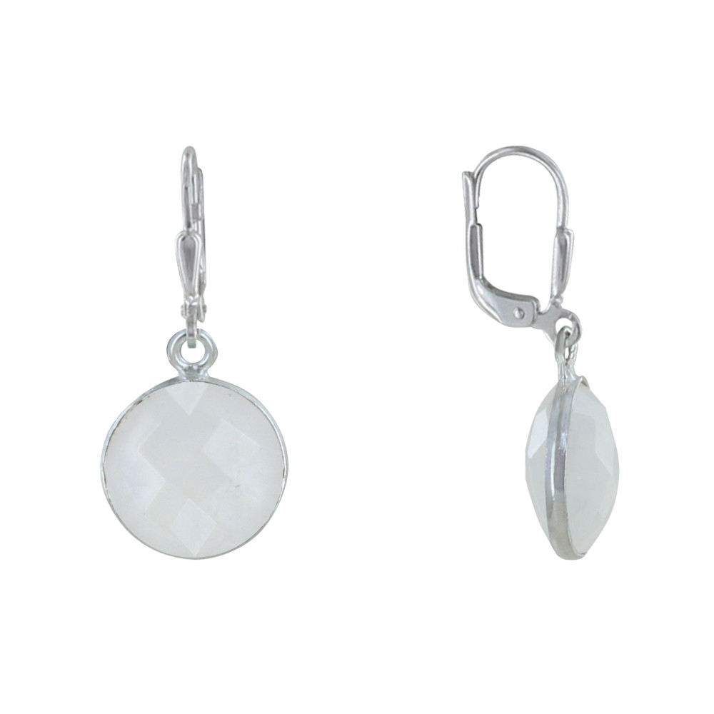 LES POULETTES BIJOUX - Boucles d'Oreilles Argent 925 Disque de Pierre de Lune Facett