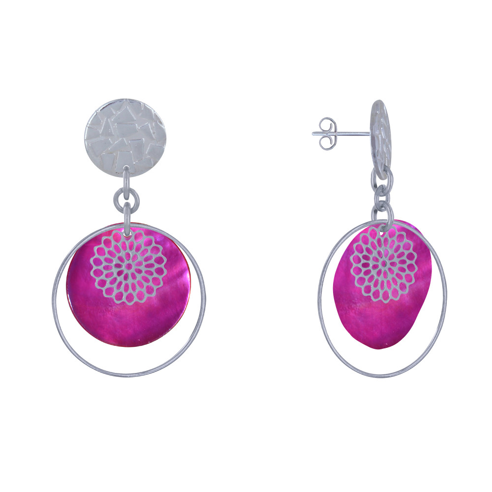 LES POULETTES BIJOUX Boucles d'Oreilles Clous Métal Argenté Cercle et Pastille de Na LES POULETTES BIJOUX Boucles d'Oreilles Clous Métal Argenté Cercle et Pastille de Na