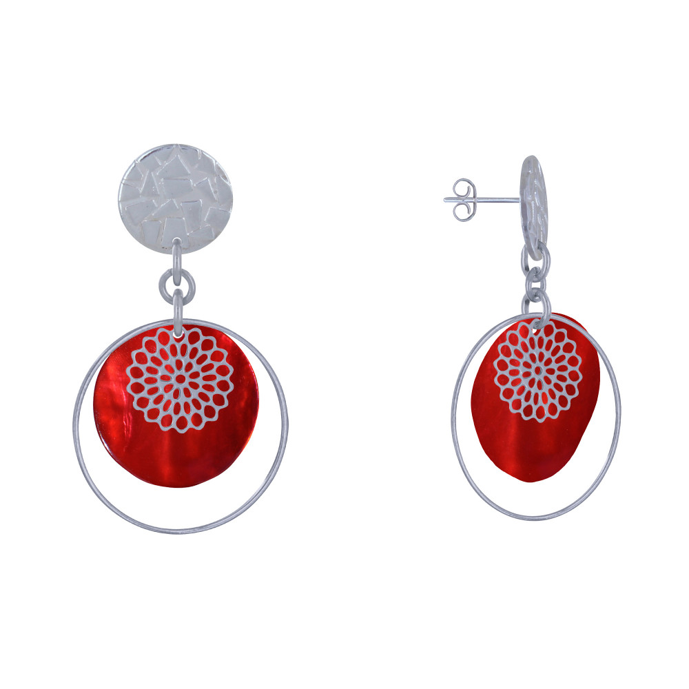 LES POULETTES BIJOUX Boucles d'Oreilles Clous Métal Argenté Cercle et Pastille de Na LES POULETTES BIJOUX Boucles d'Oreilles Clous Métal Argenté Cercle et Pastille de Na