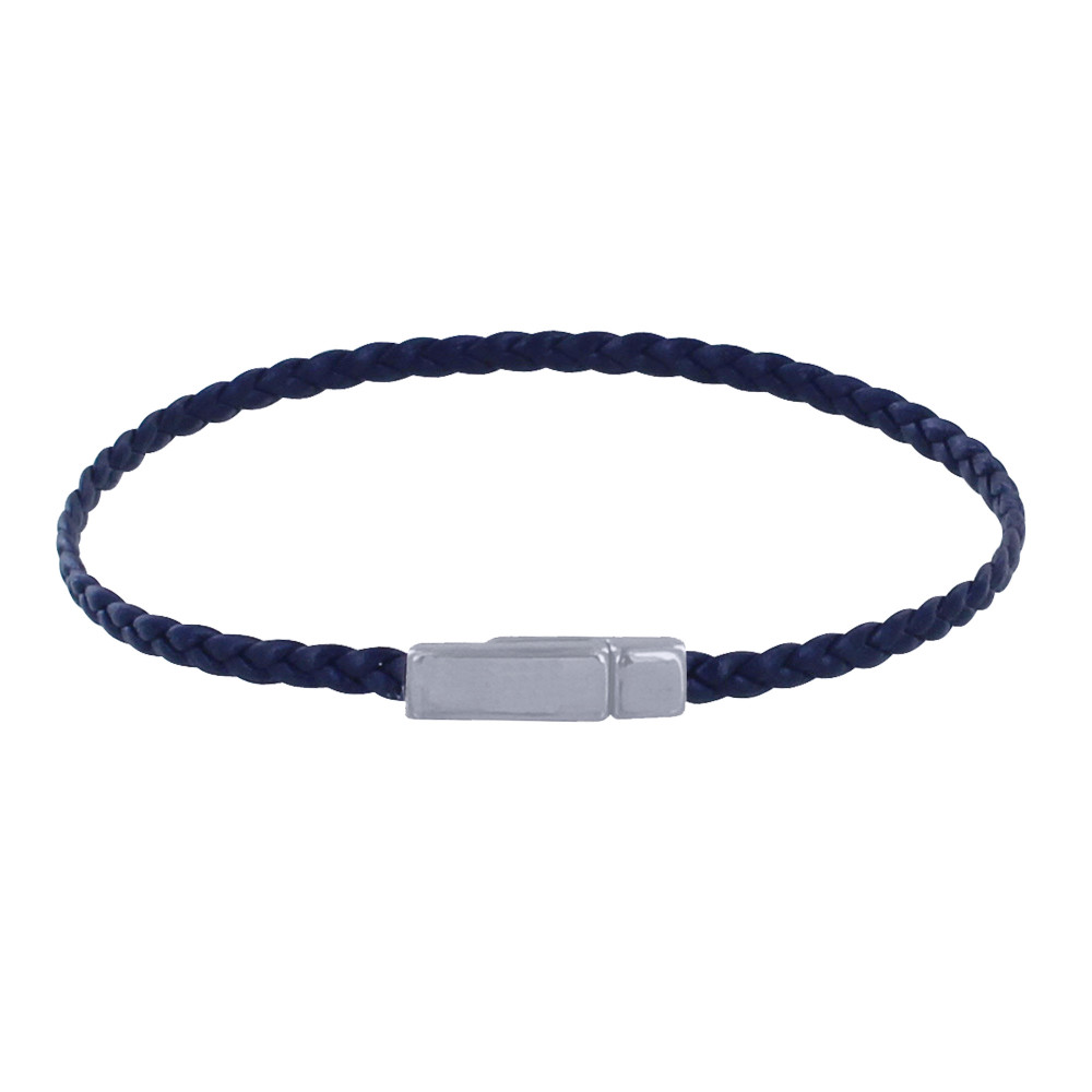 LES POULETTES BIJOUX Bracelet Femme Tresse Plate en Cuir Mat Fermoir Aimanté Métal A