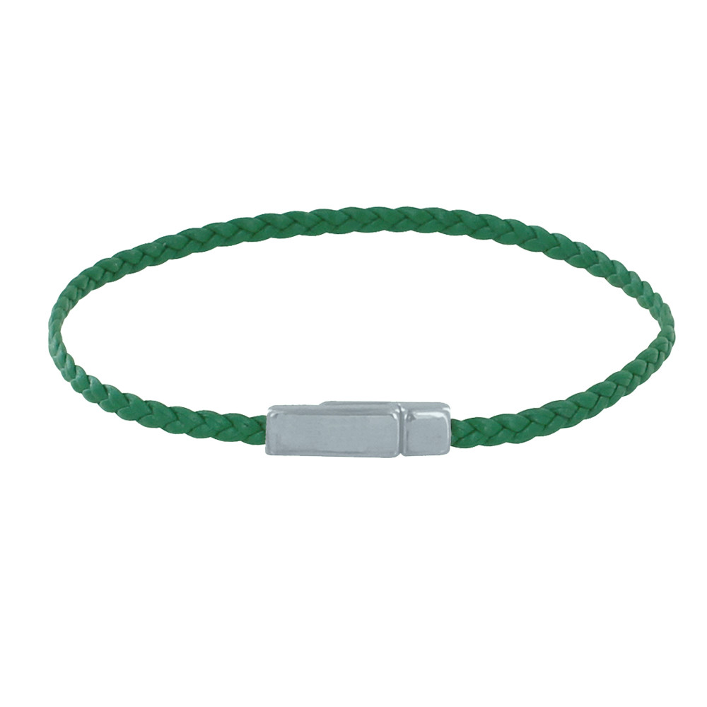 LES POULETTES BIJOUX Bracelet Femme Tresse Plate en Cuir Mat Fermoir Aimanté Métal A
