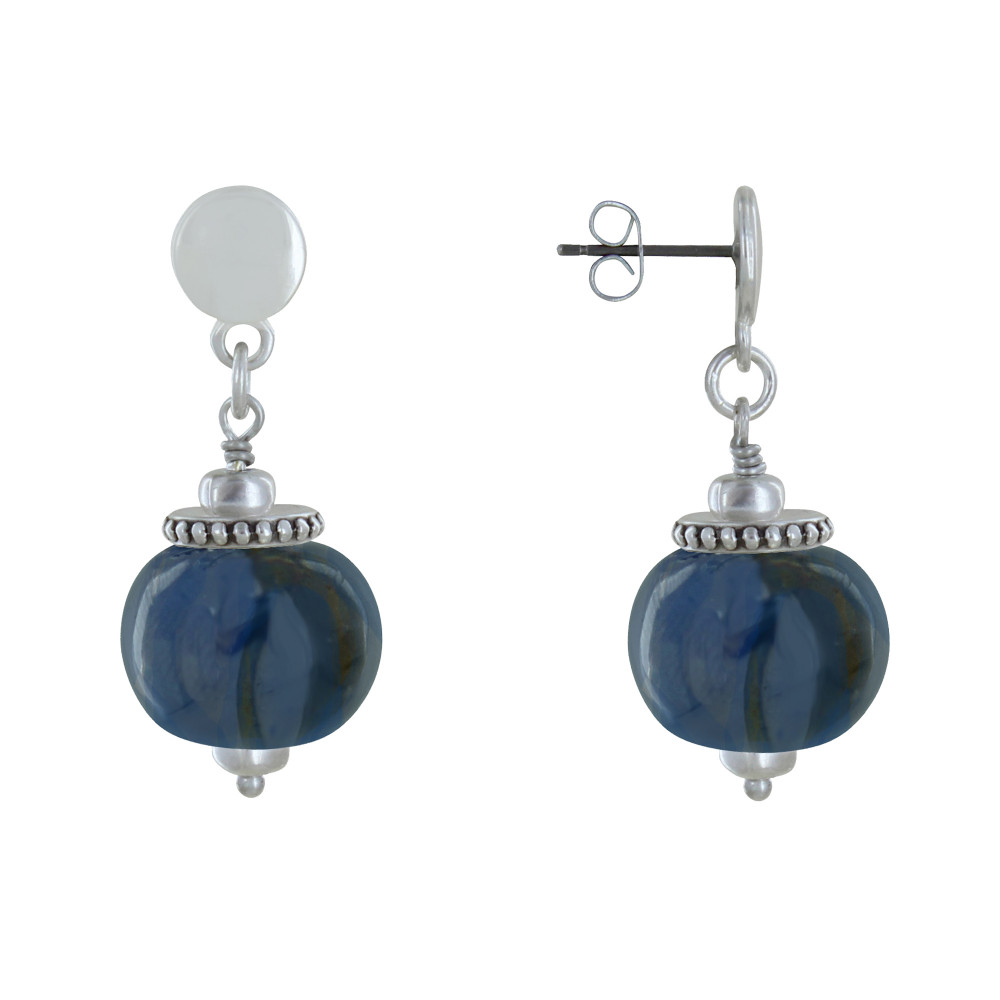 LES POULETTES BIJOUX - Boucles d'Oreilles Clous Métal Argenté et Grosses Perles en C