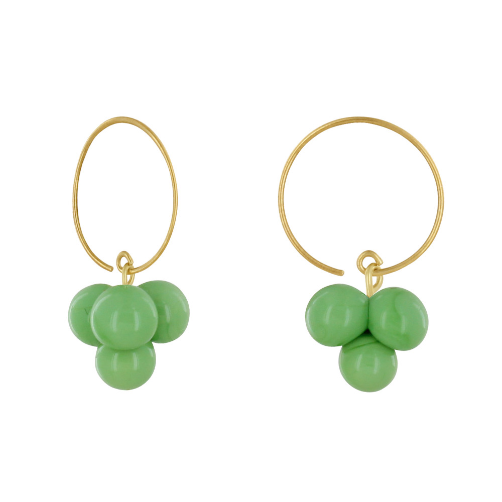 LES POULETTES BIJOUX - Boucles d'Oreilles Créoles Laiton et Bouquet de Perles de Ver