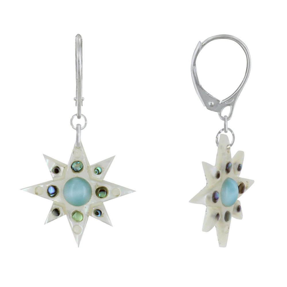 LES POULETTES BIJOUX - Boucles d'Oreilles Argent Dormeuse Etoile en Nacre Ivoire Dem