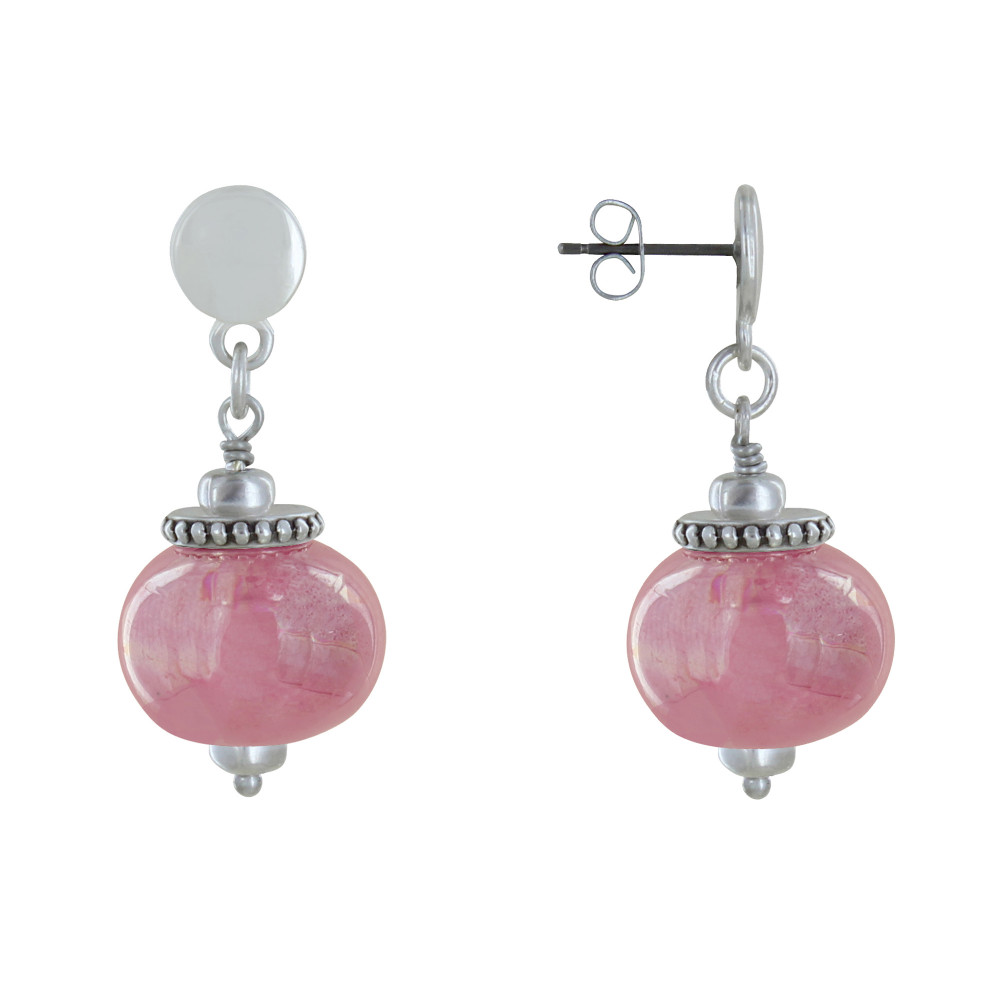 LES POULETTES BIJOUX Boucles d'Oreilles Clous Métal Argenté et Grosses Perles en Cér