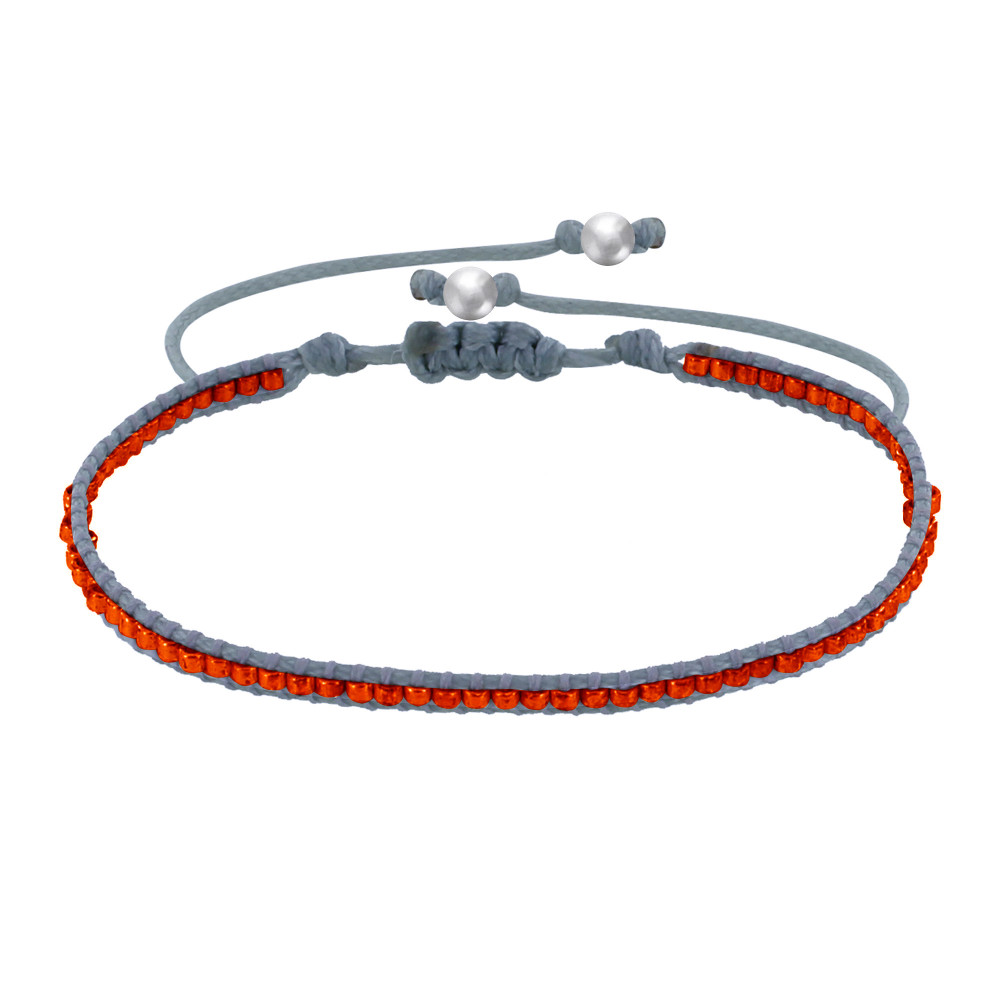 LES POULETTES BIJOUX Bracelet Perles Oranges Rouges Lien Tréssé Gris Foncé