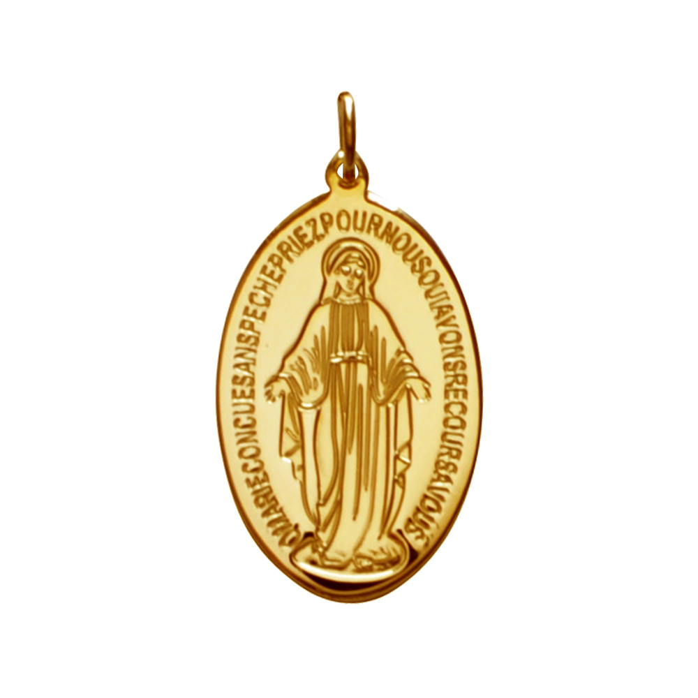 LES POULETTES BIJOUX - Pendentif Plaqué Or Médaille Ovale Vierge Miraculeuse