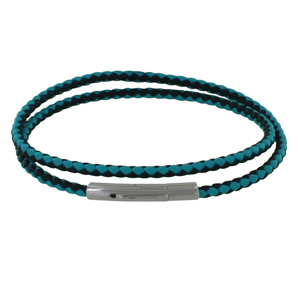 LES POULETTES BIJOUX Bracelet Homme Double Tour Bicolore Cuir Tréssé Rond pour Poign