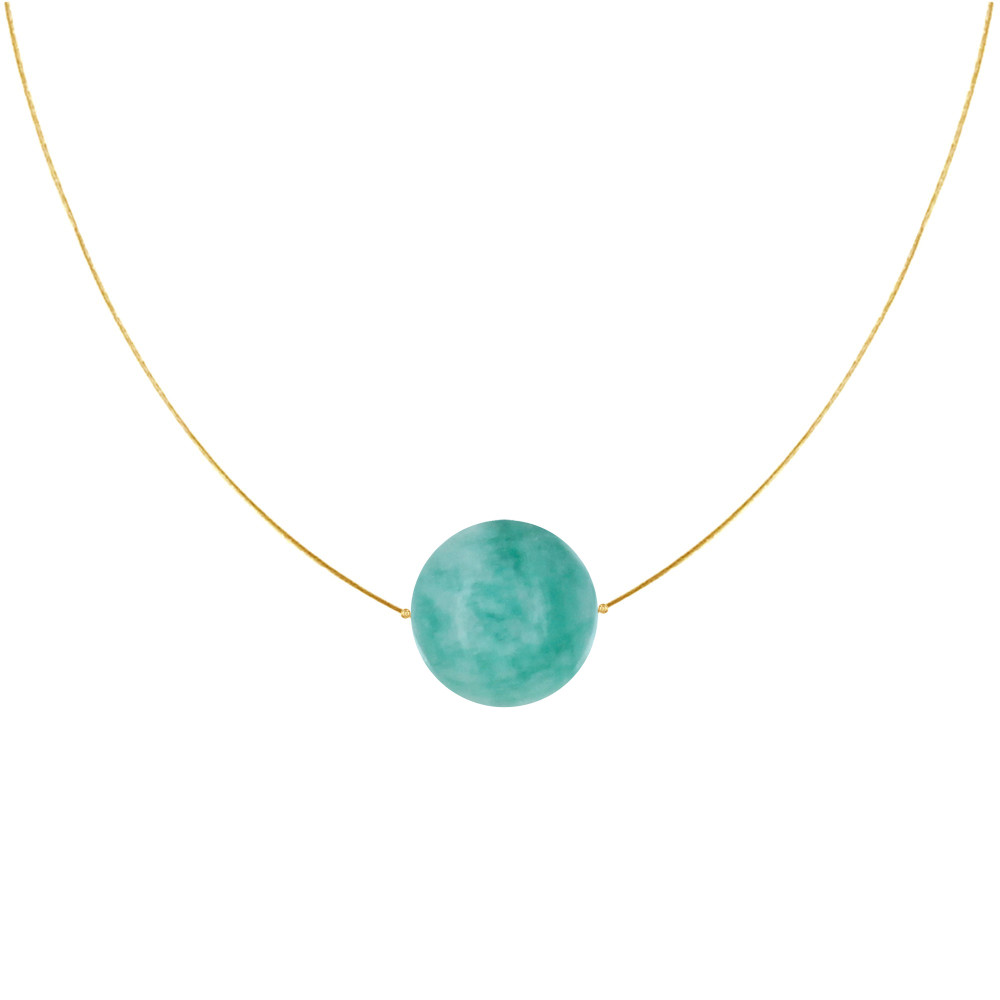 LES POULETTES BIJOUX Collier Plaqué Or Perle d'Amazonite Solitaire 13 mm