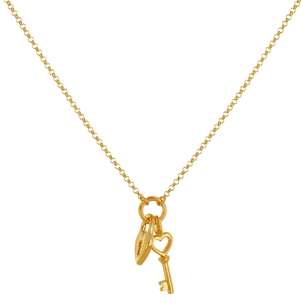 LES POULETTES BIJOUX Collier Plaqué Or Breloques Cadenas Coeur et Clé