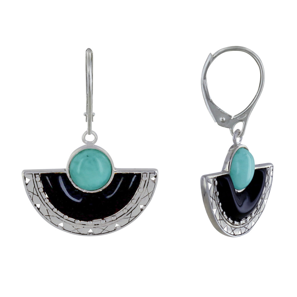 LES POULETTES BIJOUX Boucles d'Oreilles Argent 925 Eventail de Corne et Perle de Lar