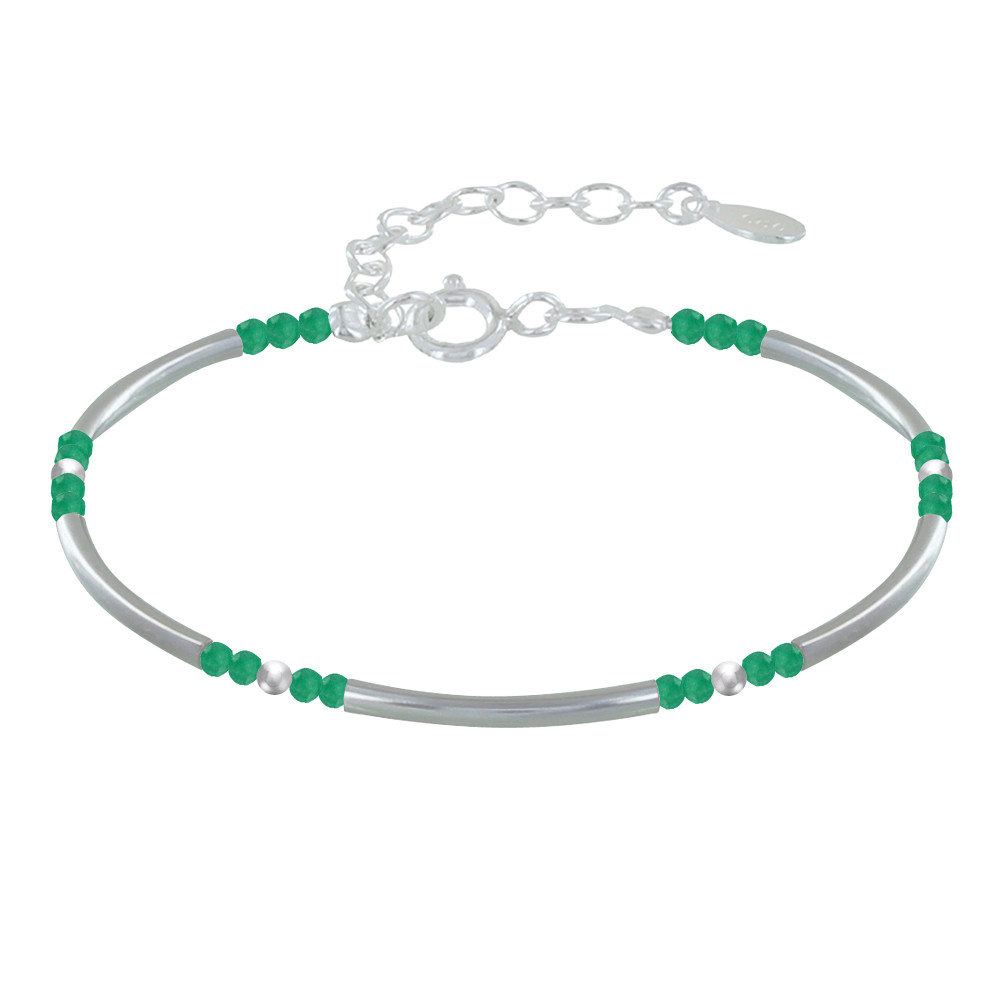 LES POULETTES BIJOUX Bracelet Argent Tubes et Perles Facettées de Chrome Diopside M2