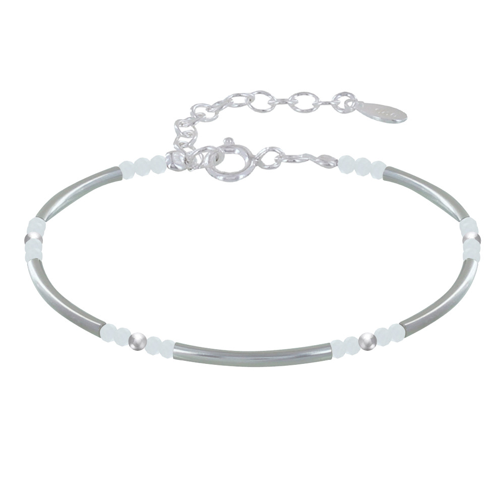 LES POULETTES BIJOUX Bracelet Argent Tubes et Perles Facettées de Pierre de Lune M1