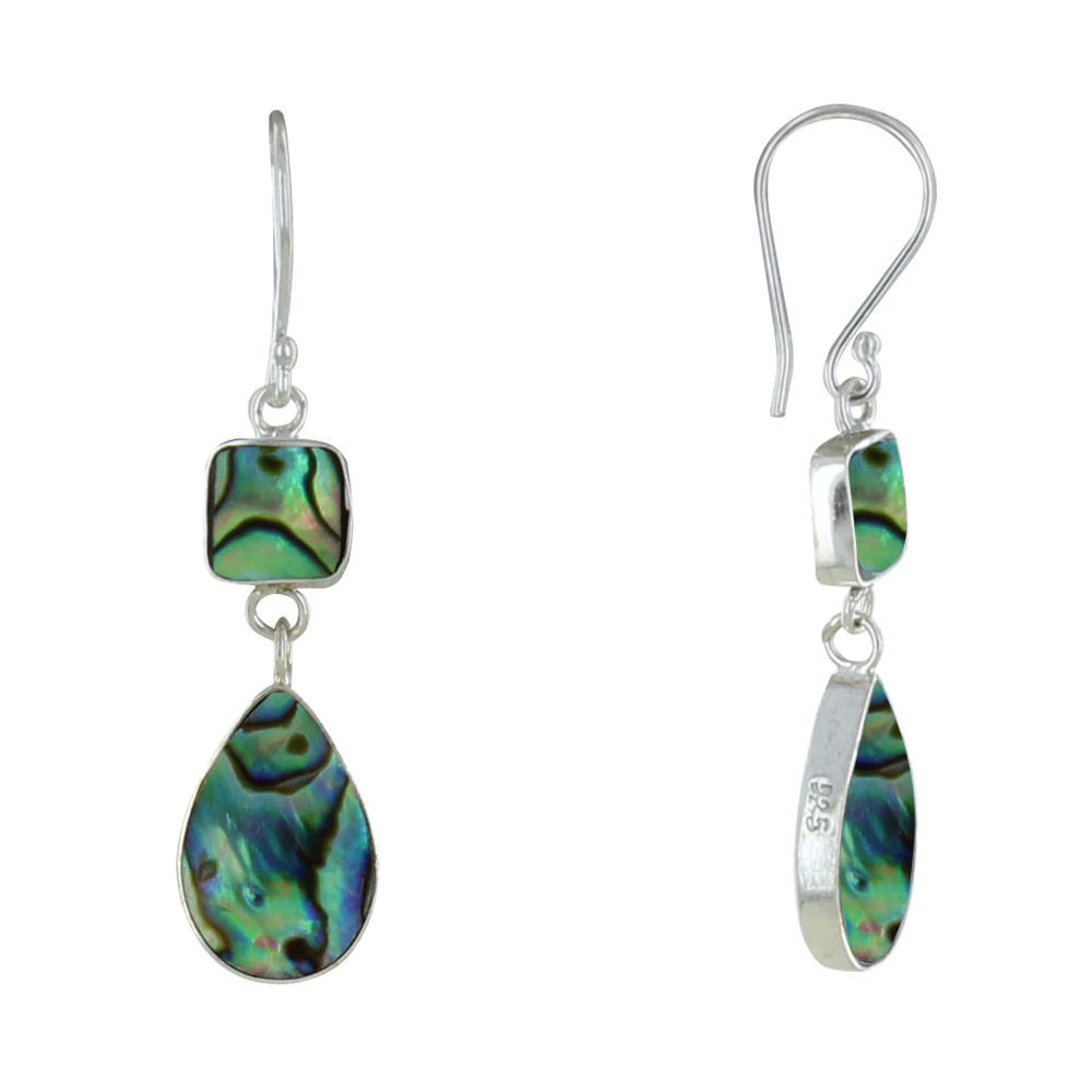 LES POULETTES BIJOUX Boucles d'Oreilles Argent Carré et Goutte Nacre Abalone