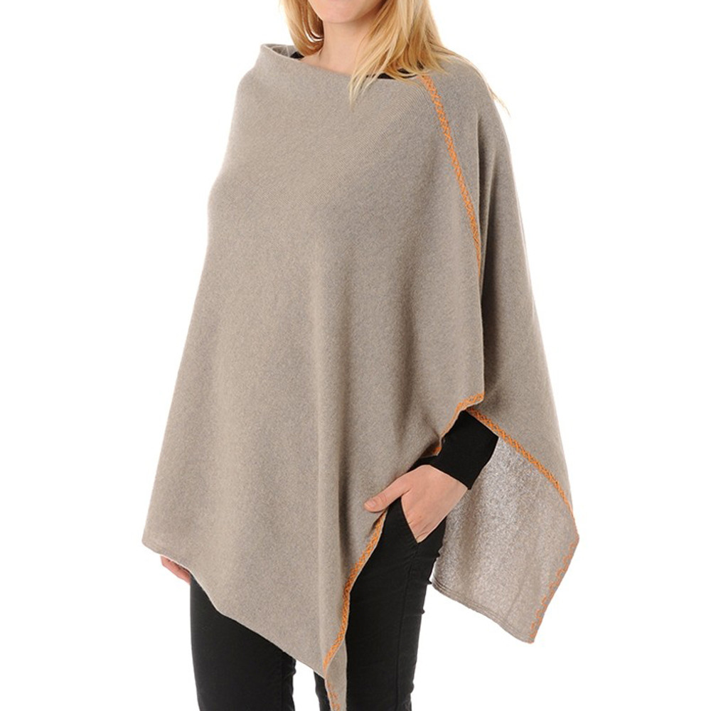 LES POULETTES BIJOUX V Poncho 100% Cachemire 2 Fils Liseré Point de Croix Classics -