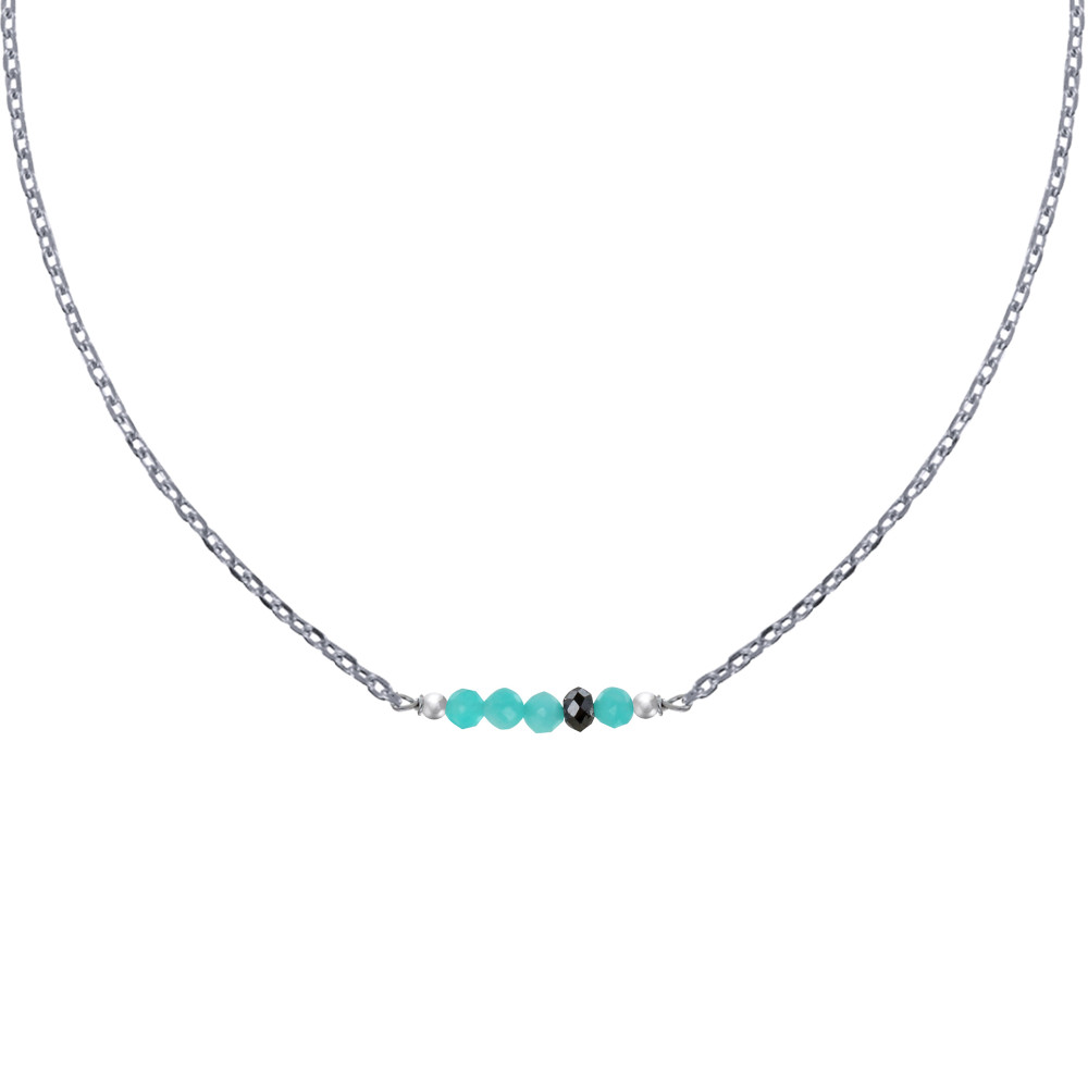 LES POULETTES BIJOUX Collier Chaine Argent 925 Rhodié Quatre Perles Facettées d'Amaz