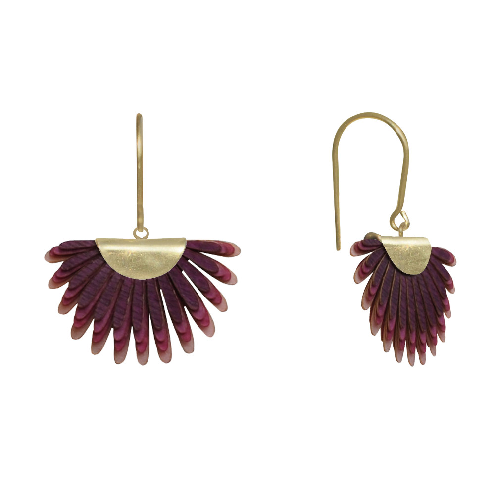 LES POULETTES BIJOUX Boucles d'Oreilles Laiton Feuille en Cuir - Fuchsia