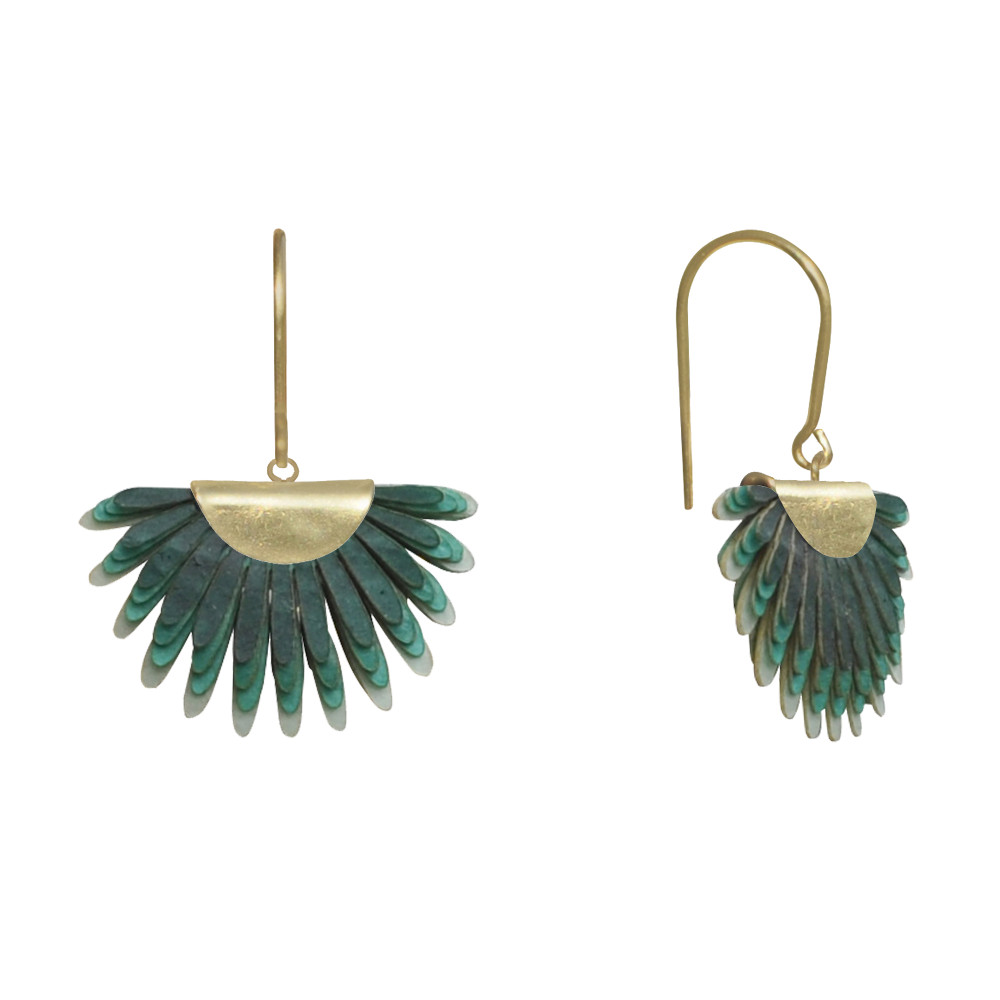 LES POULETTES BIJOUX Boucles d'Oreilles Laiton Feuille en Cuir - Turquoise