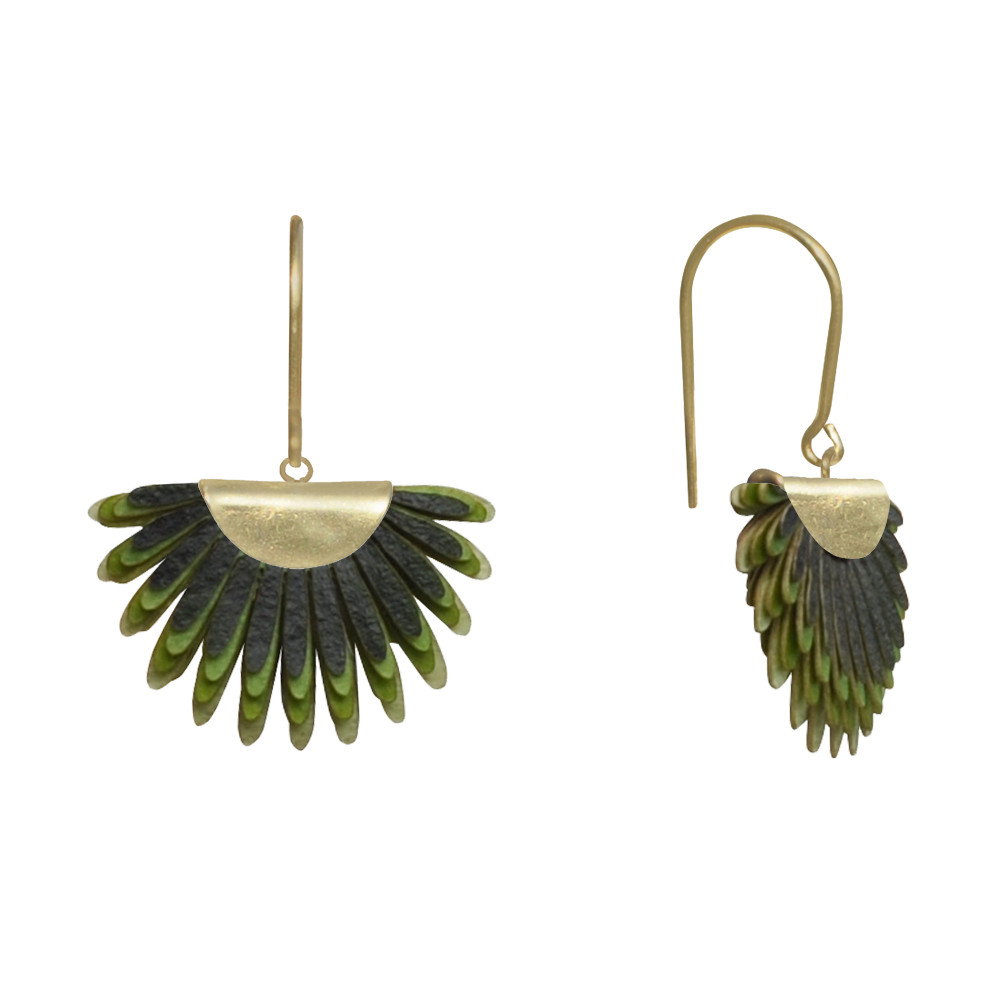 LES POULETTES BIJOUX Boucles d'Oreilles Laiton Feuille en Cuir - Vert