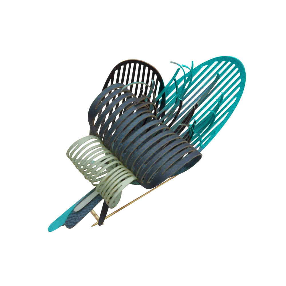 LES POULETTES BIJOUX Broche Laiton Algas en Cuir - Bleu