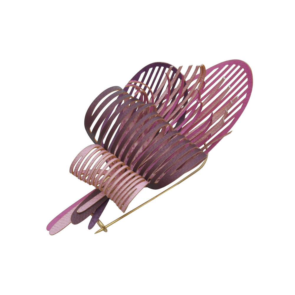 LES POULETTES BIJOUX Broche Laiton Algas en Cuir - Fuchsia