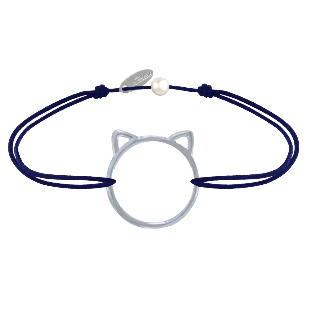 LES POULETTES BIJOUX Bracelet Lien Médaille Argent 925 Tête de Chat Ajouré - Bleu Na