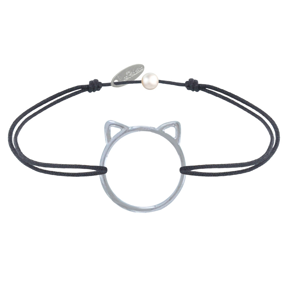 LES POULETTES BIJOUX Bracelet Lien Médaille Argent 925 Tête de Chat Ajouré - Gris