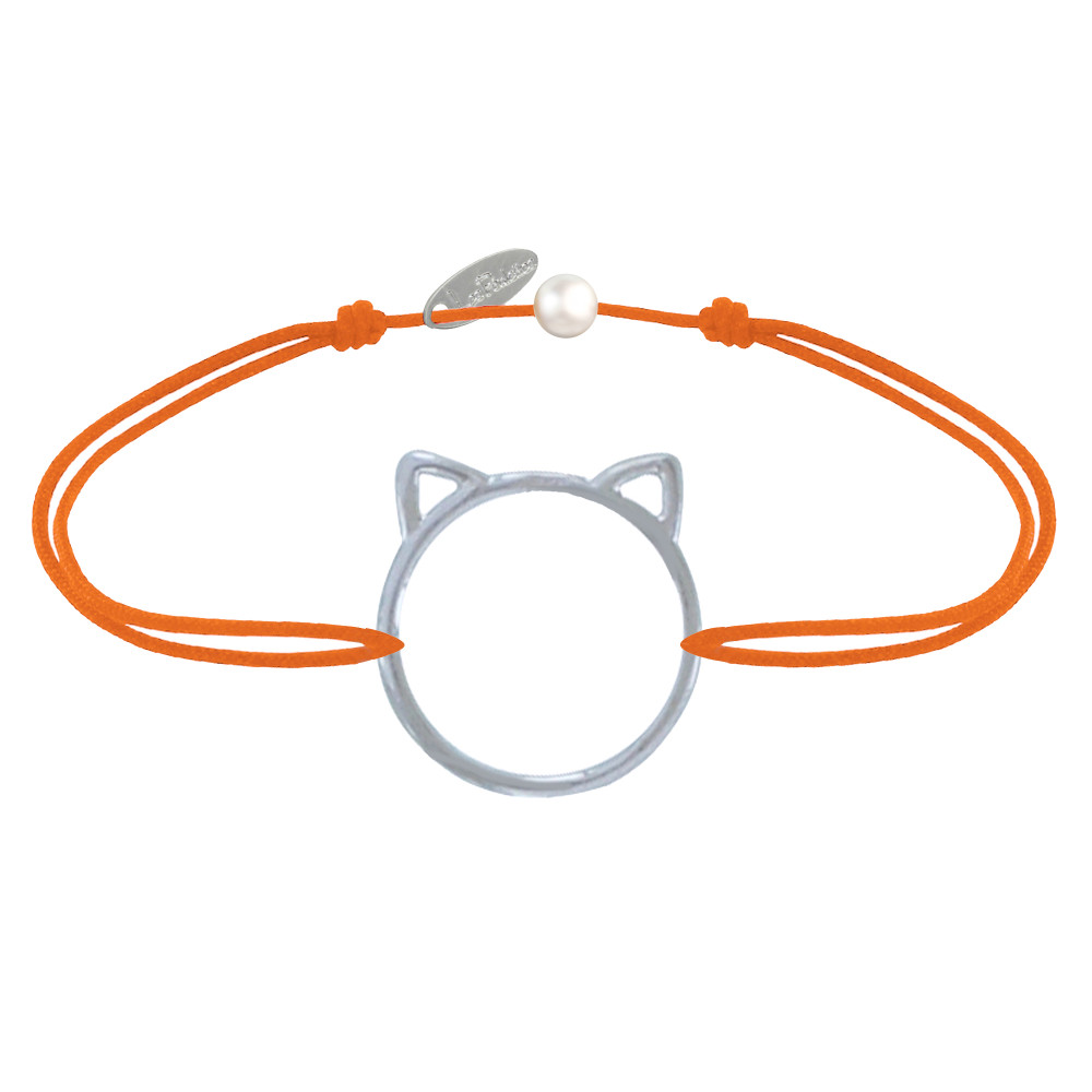 LES POULETTES BIJOUX Bracelet Lien Médaille Argent 925 Tête de Chat Ajouré - Orange